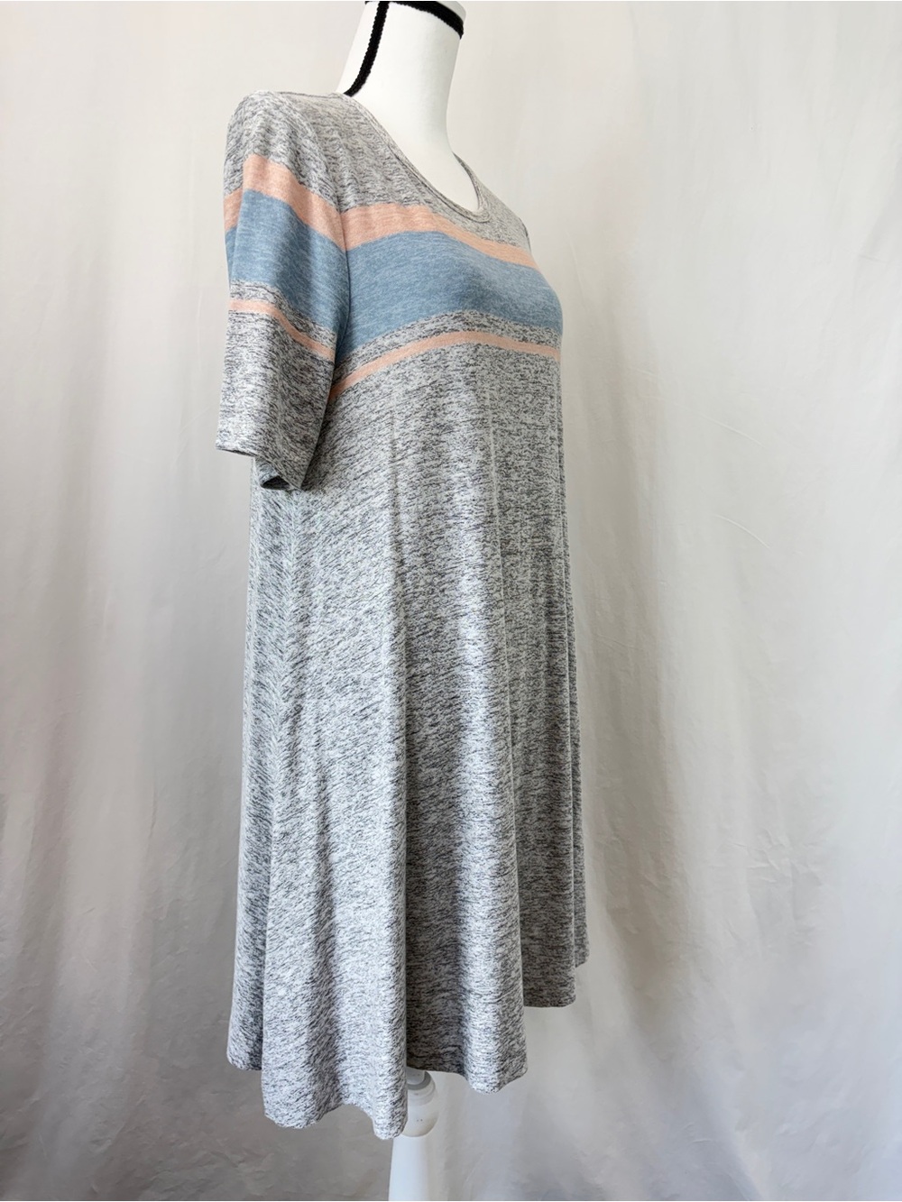 Lou & Grey gray marled pink striped soft short sleeve t-shirt swing dress Medium - Picture 4 of 15